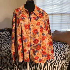 Coldwater Creek Ikat Floral Text Jacket 2x